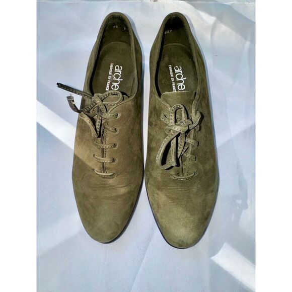 Arche lace up olive green veau suede oxford shoes size 8 - Picture 1 of 9